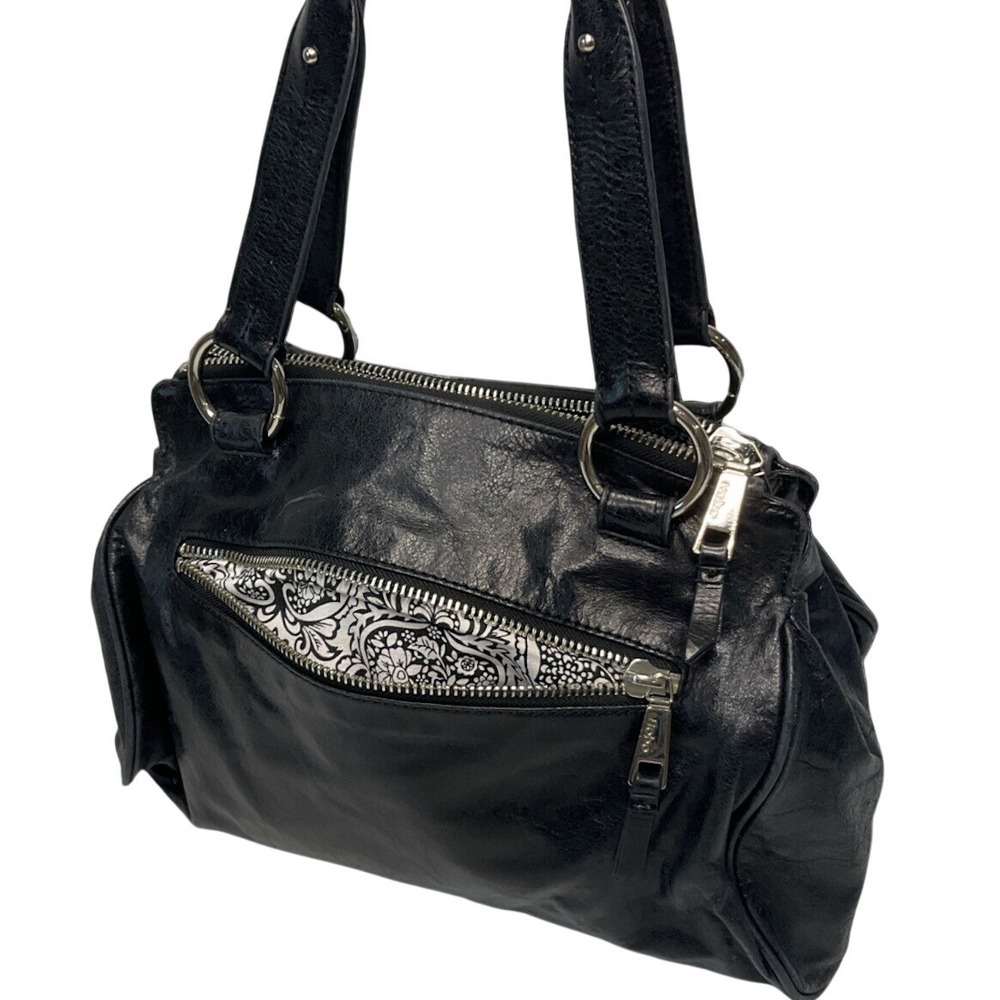 HOBO International Womens Black Polished Leather Shoulder Bag Satchel Purse